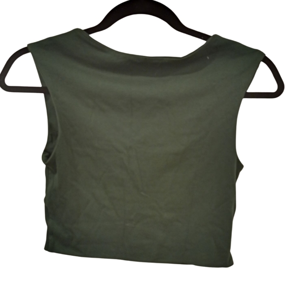 Kookai Dark Green V plunge cropped Top in size 2 equiv M - Picture 2 of 6